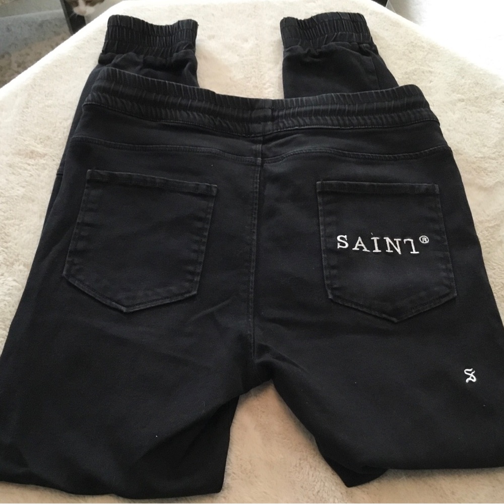 Saint Morta Black Distressed Denim Jogger Pants - M